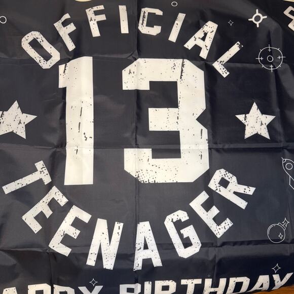 Official Teenager 13 Year Old Happy Birthday Banner 6.1ft x 3.6ft Black White - Picture 2 of 3